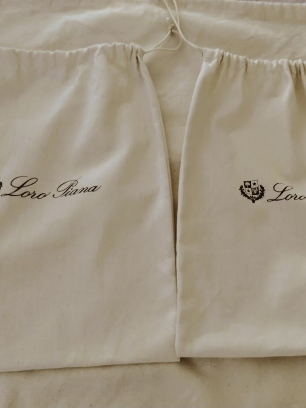 Two Loro Piana Dust/Storage Drawstring Bags Canvas Cotton 15.5" x 12" Beige
